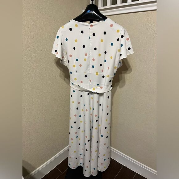 Lane Bryant Off white colorful polka dots high low belted dress sz 20 - Picture 10 of 14